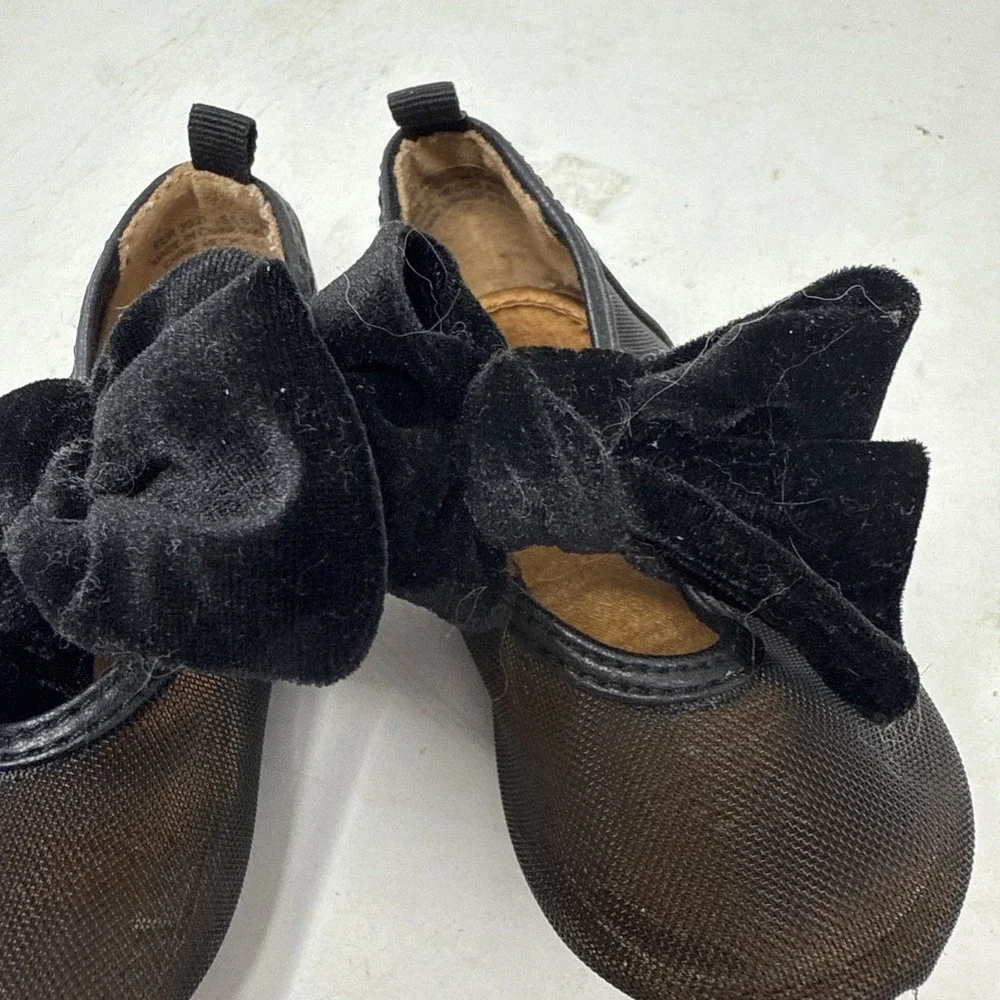 Baby Infant 5.5 H&M Black Velvet Bow Flats Hook & Loop EU 20/21 Fabric Upper